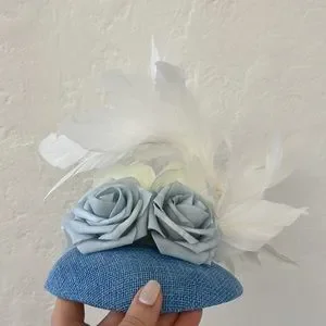 Reversible fascinator, baby blue, white, feathers, flowers, derby, tea party kentucky derby hat fascinator royal blue satin with light  main image 3
